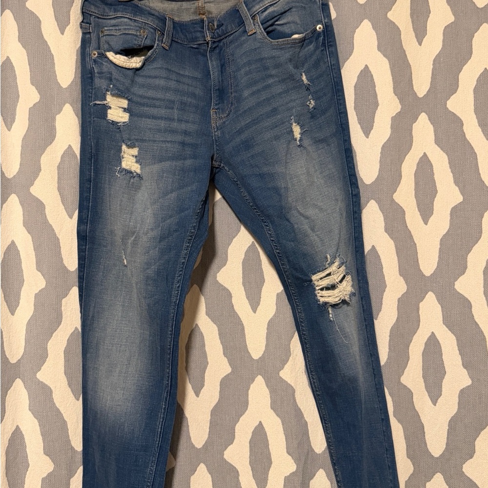 Hollister Dark Blue Ripped Skinny Jeans